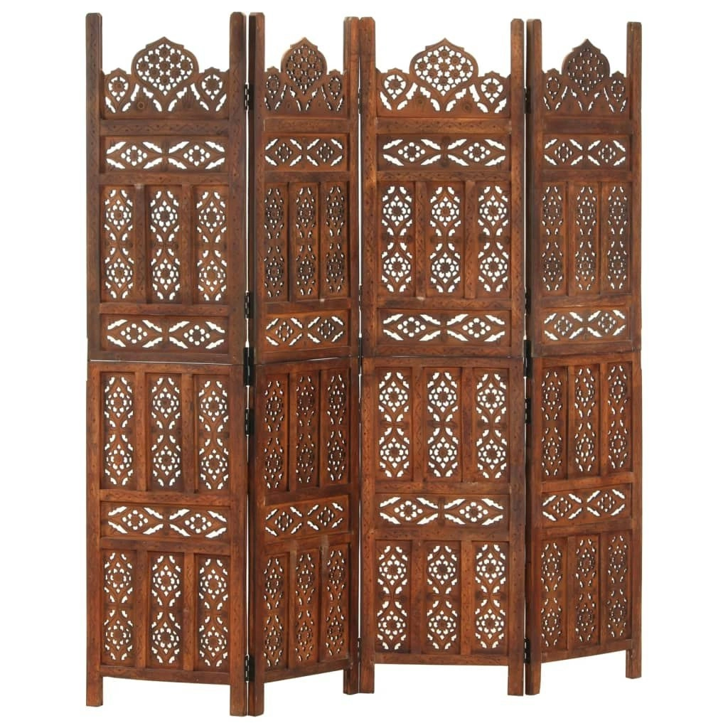 Hand carved 4-Panel Room Divider Brown 160x165 cm Solid Mango Wood 285325