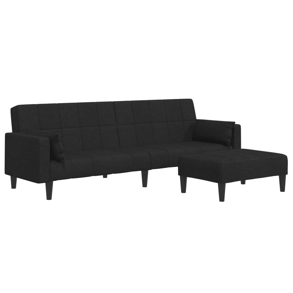 2-Seater Sofa Bed with Footstool Black Fabric 3258125