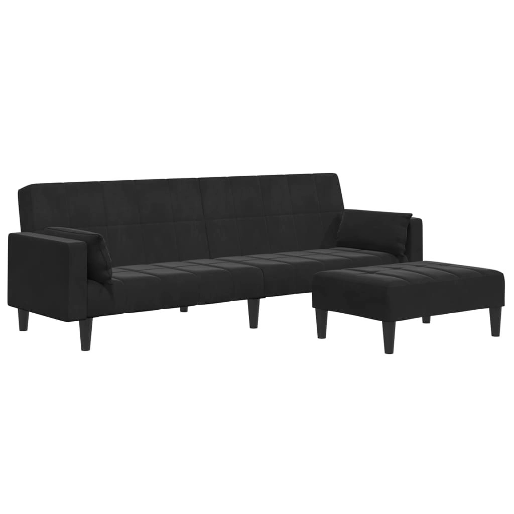 2-Seater Sofa Bed with Footstool Black Velvet 3258136