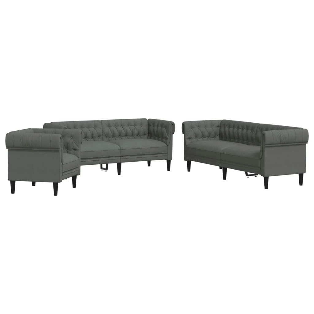 3 Piece Sofa Set Dark Grey Fabric 3209192