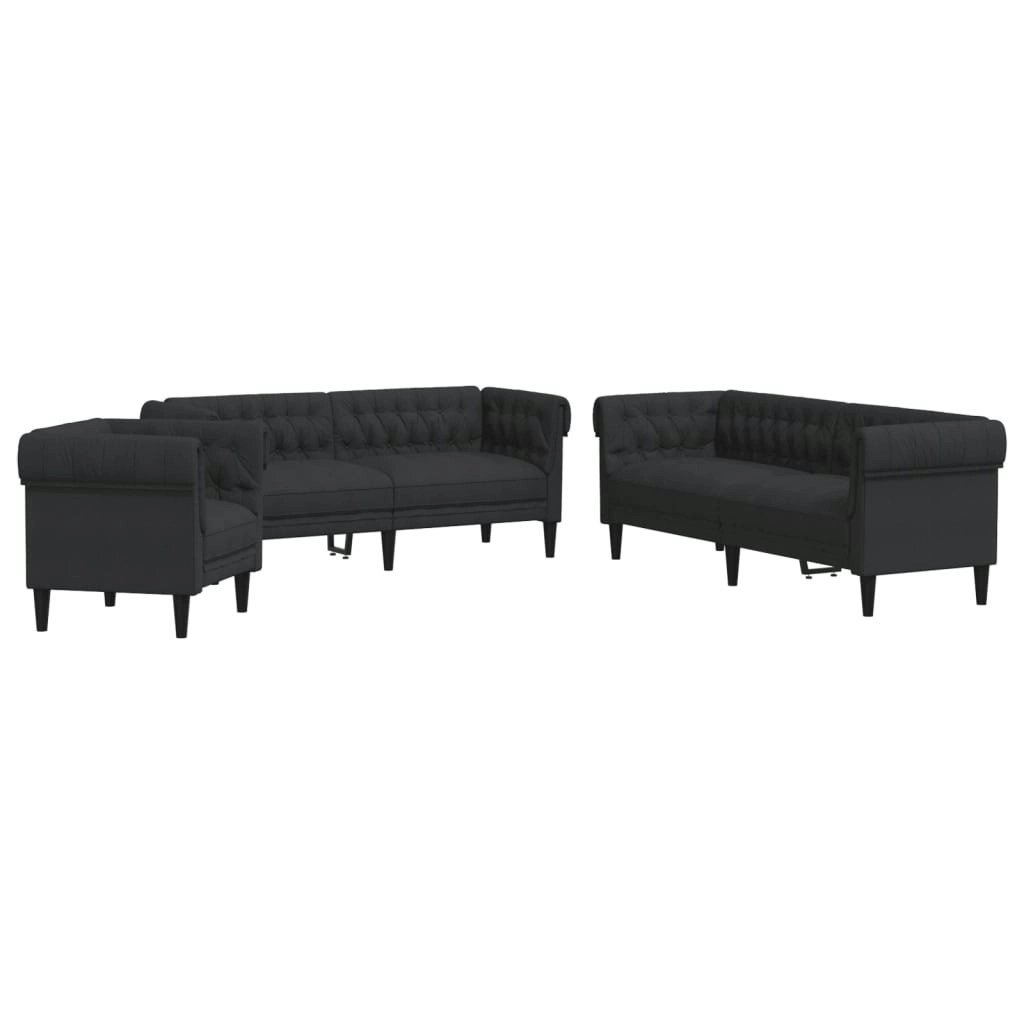 3 Piece Sofa Set Black Fabric 3209193