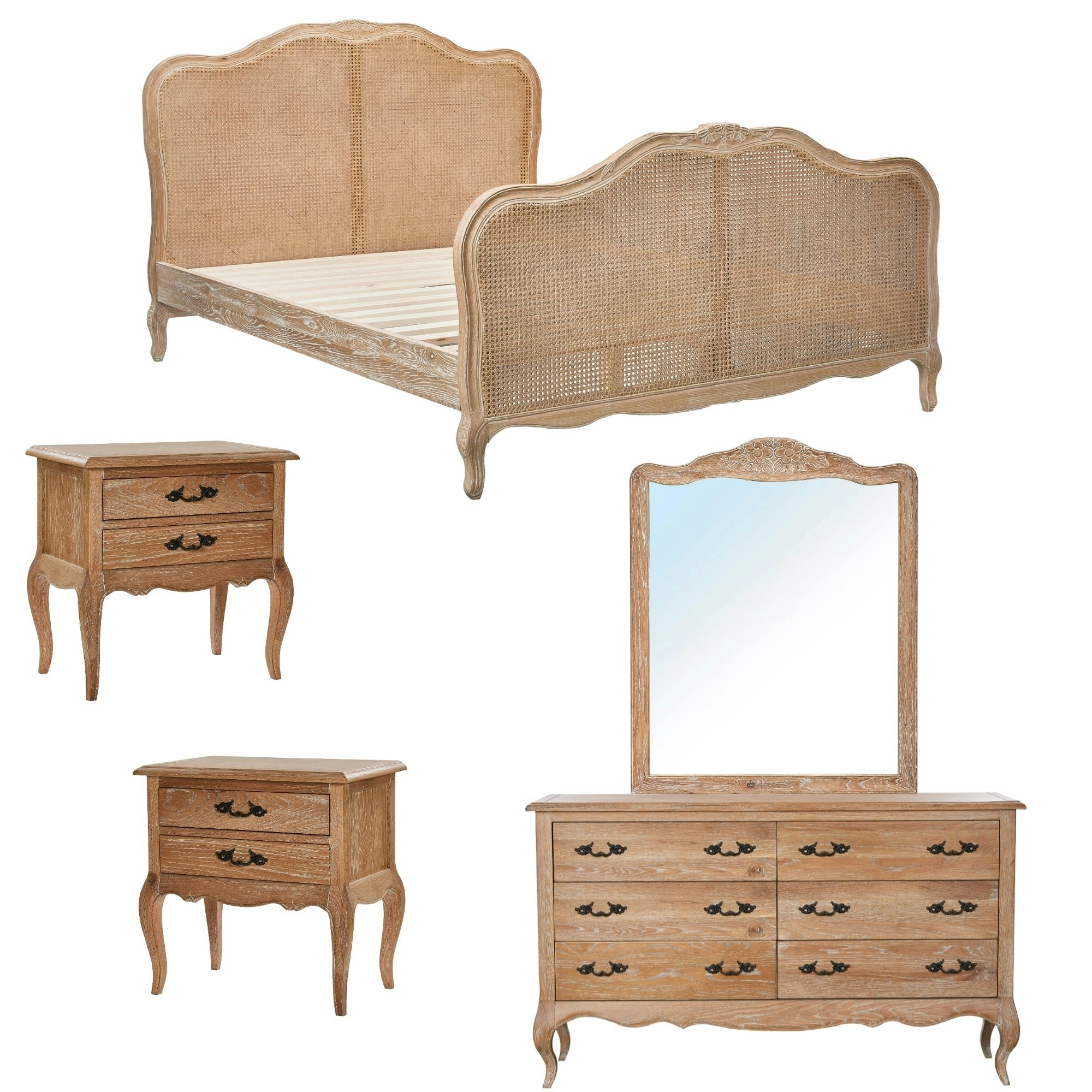 Bali 5pc Bed Frame Suite Bedside Dresser Package Oak