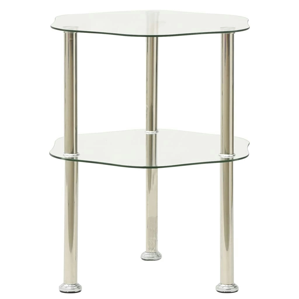 2-Tier Side Table Transparent 38x38x50 cm Tempered Glass 322790