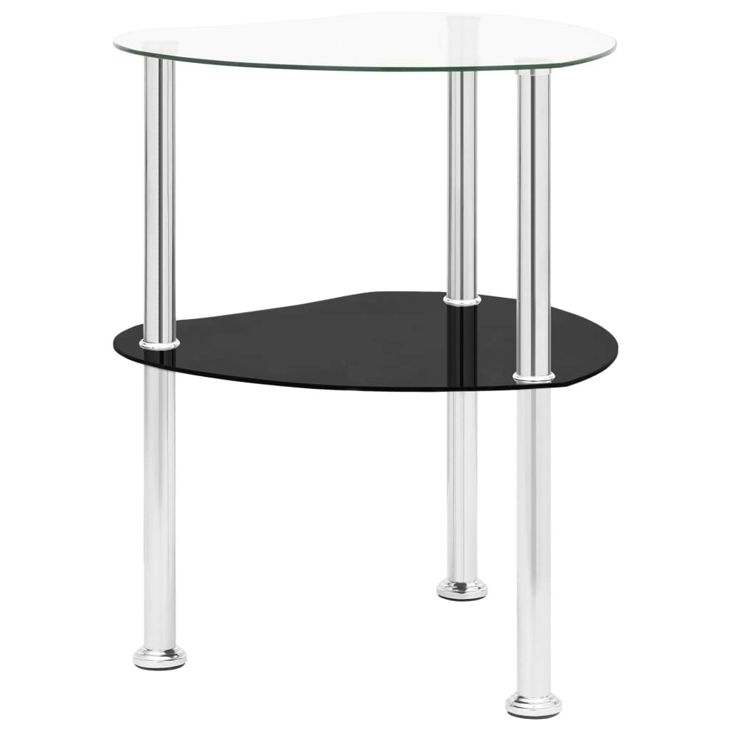 2-Tier Side Table Transparent & Black 38x38x50cm Tempered Glass 322786