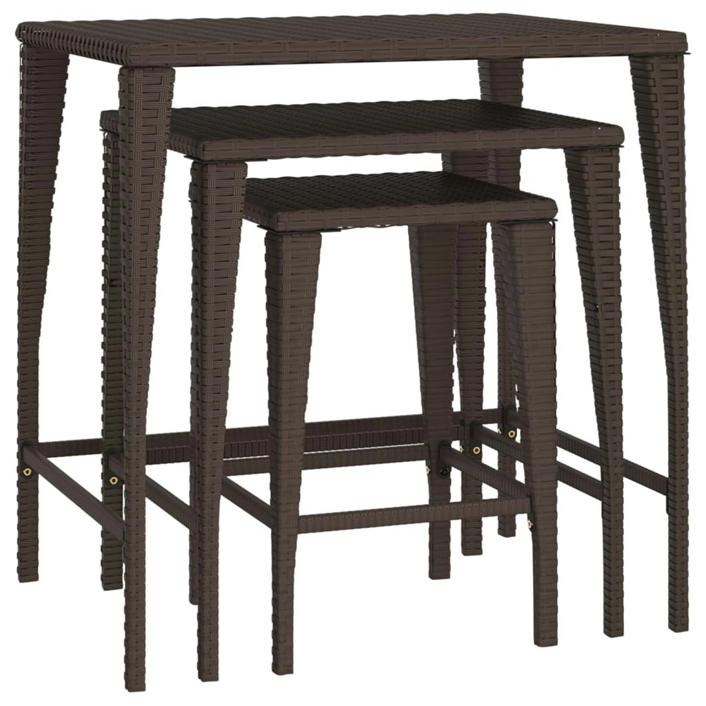 Nesting Tables 3 pcs Brown Poly Rattan 319385