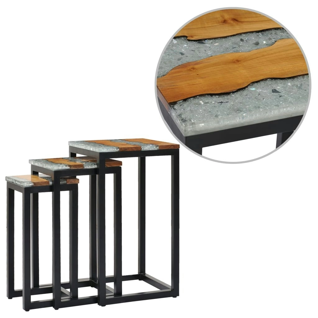 Nesting Tables 3 pcs Solid Teak Wood and Polyresin 281648