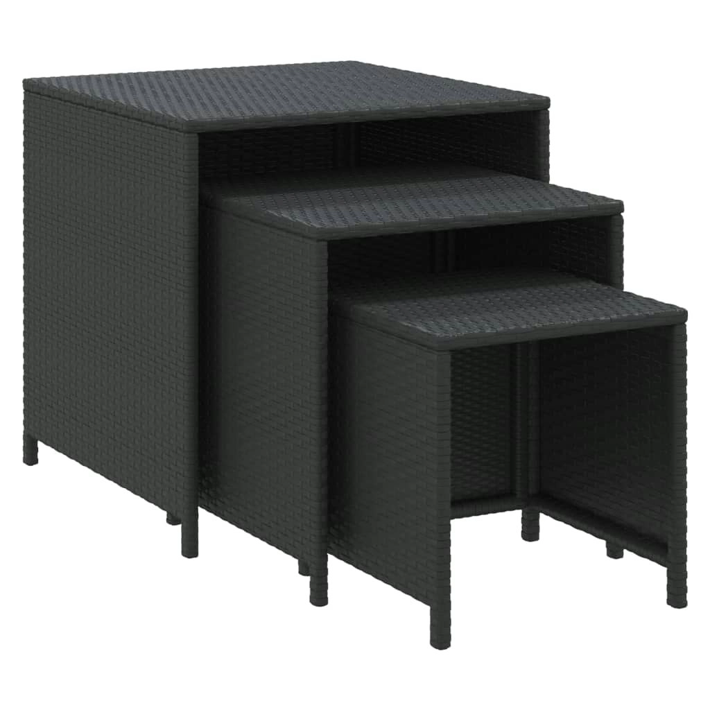 Nesting Tables 3 pcs Black Poly Rattan 319412