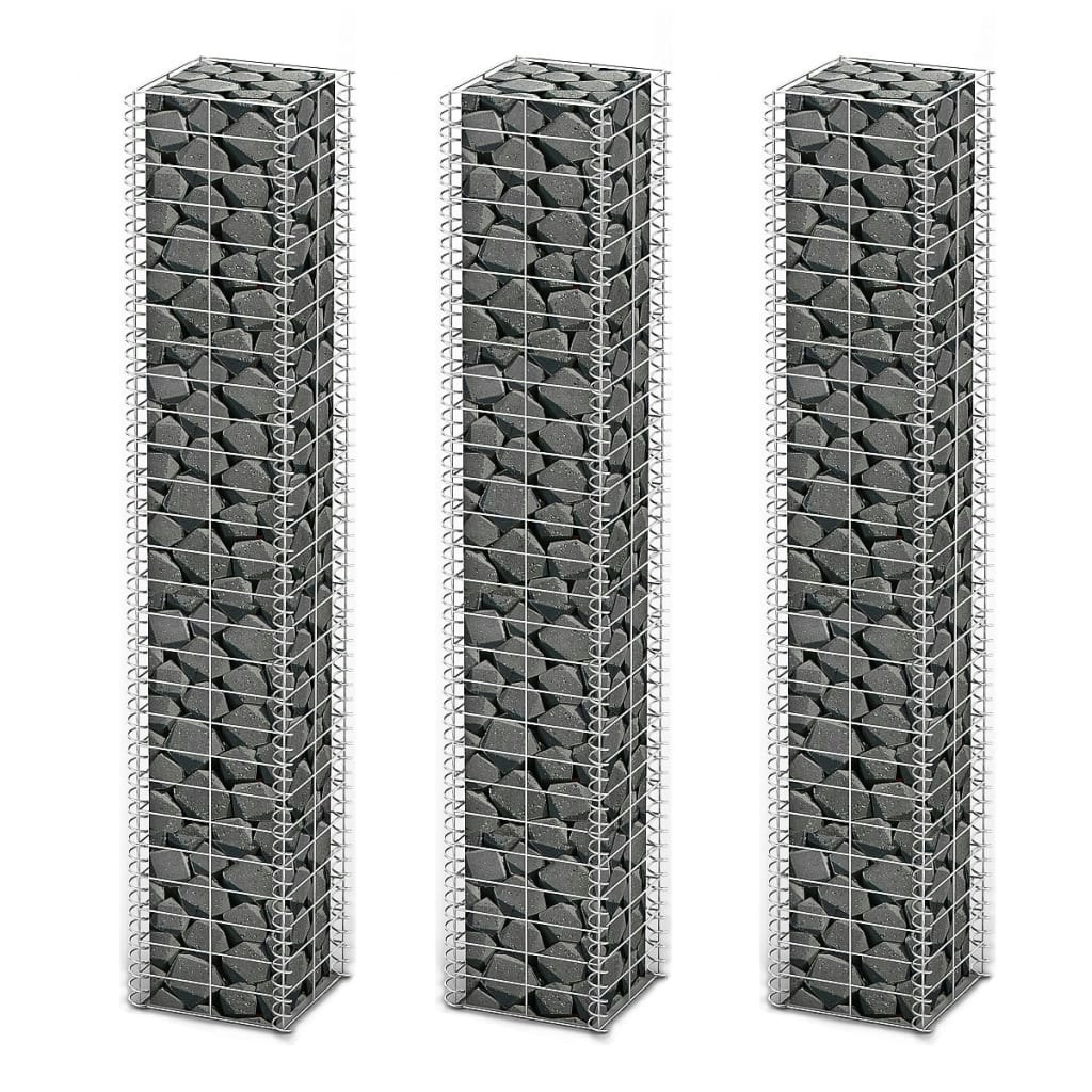 Gabion Set 3 pcs Galvanised Wire 25 x 25 x 150 cm 141046