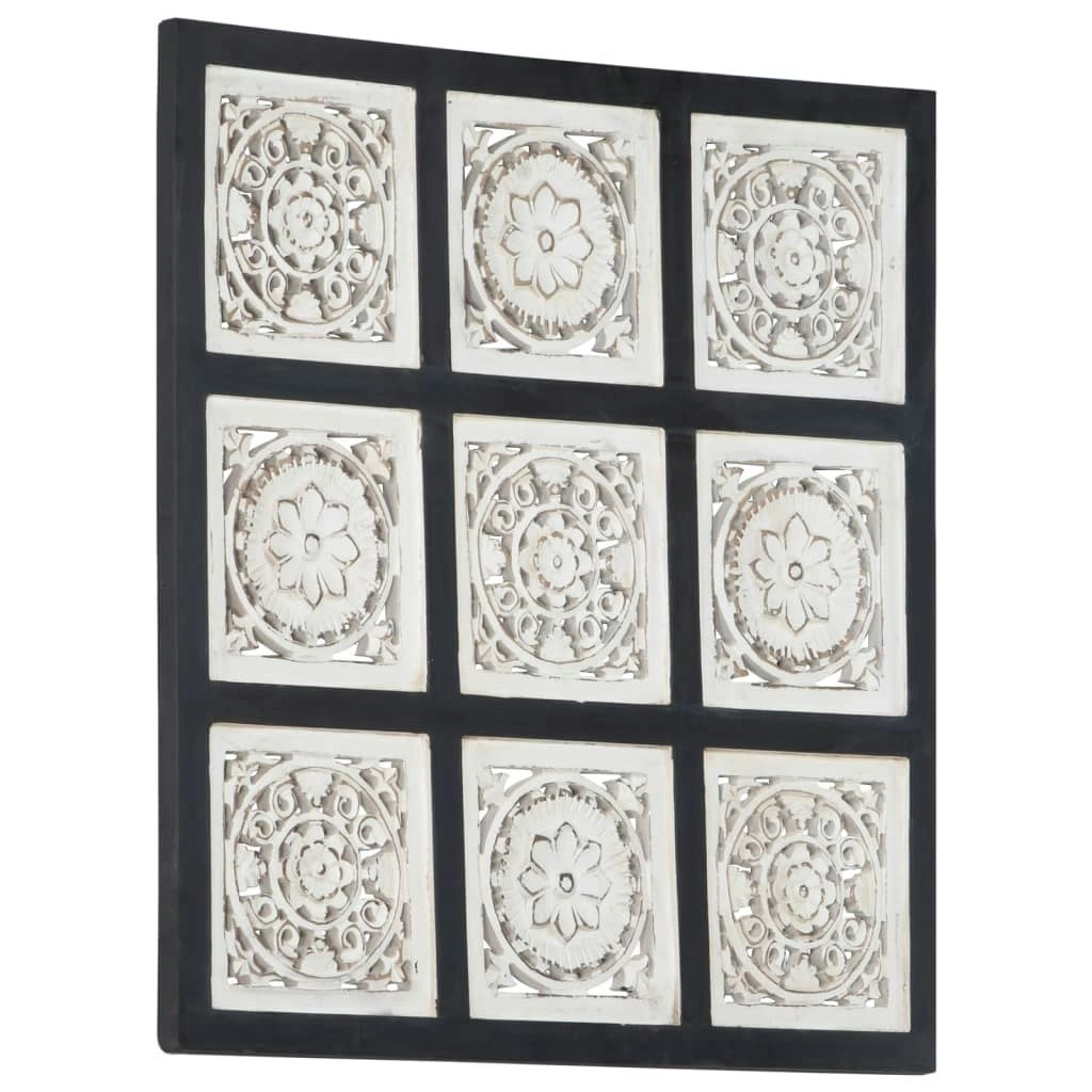 Hand-Carved Wall Panel MDF 60x60x1.5 cm Black and White 321657