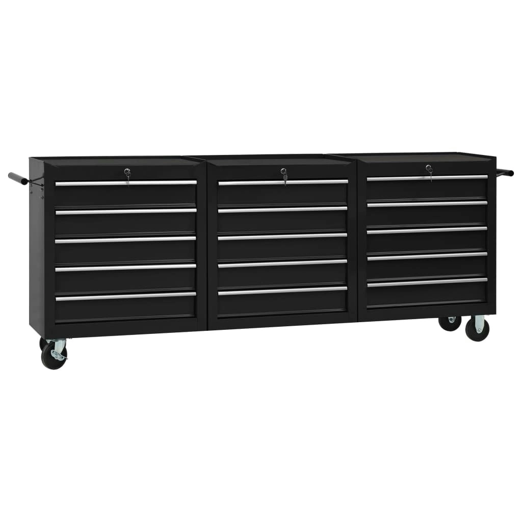 Tool Trolley with 15 Drawers Steel Black 3056741