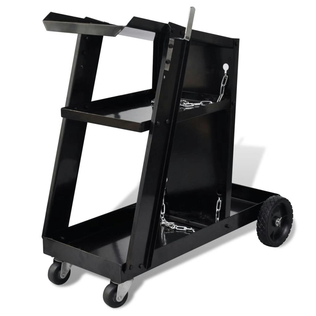 Welding Cart Black Trolley with 3 Shelves Workshop Organiser 140950