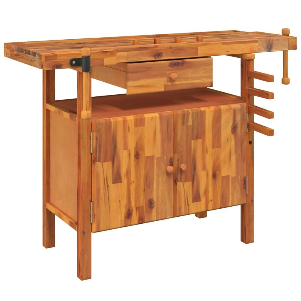 Workbench with Drawer and Vices 124x52x83 cm Solid Wood Acacia 153321