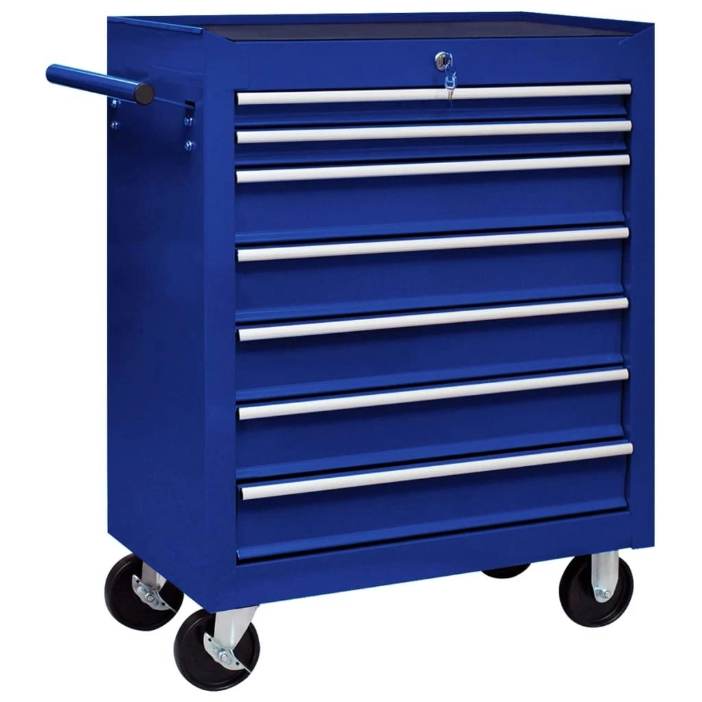 Workshop Tool Trolley with 7 Drawers Blue 147173