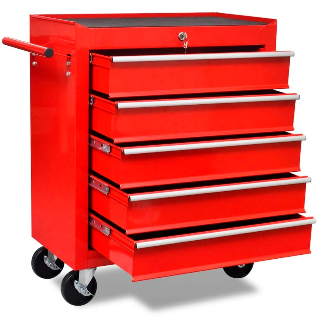 Workshop Tool Trolley 5 Drawers Red 141954