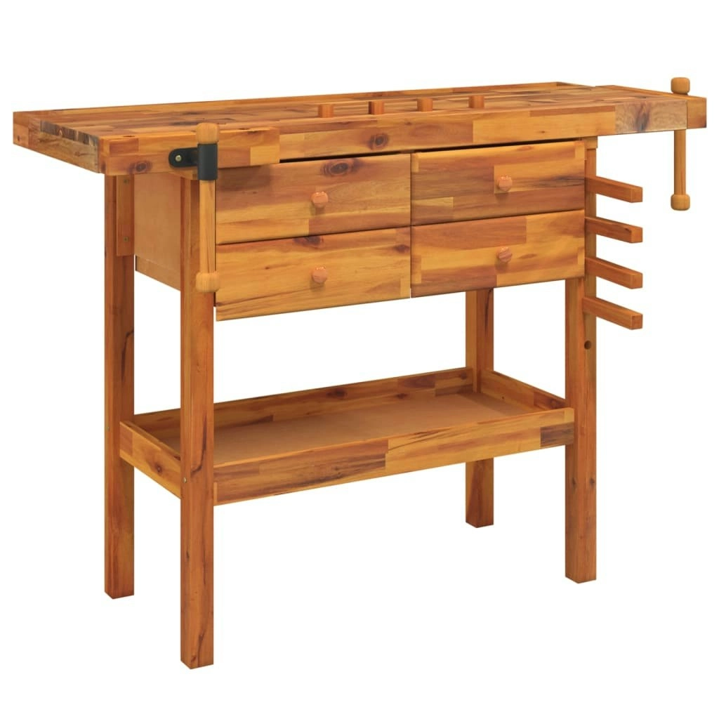 Workbench with Drawers and Vices 124x52x83 cm Solid Wood Acacia 153322