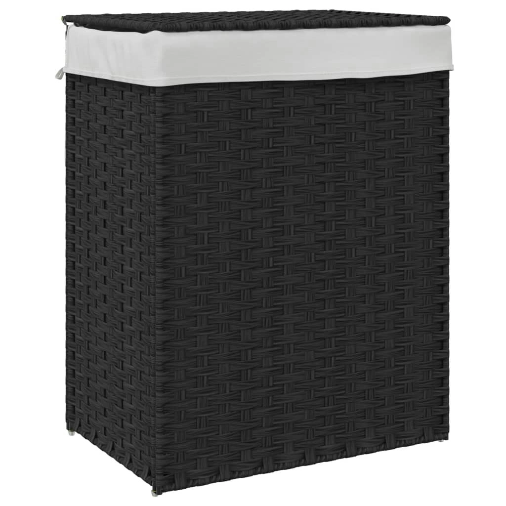 Laundry Basket with Lid Black 46x33x60 cm Poly Rattan 372032