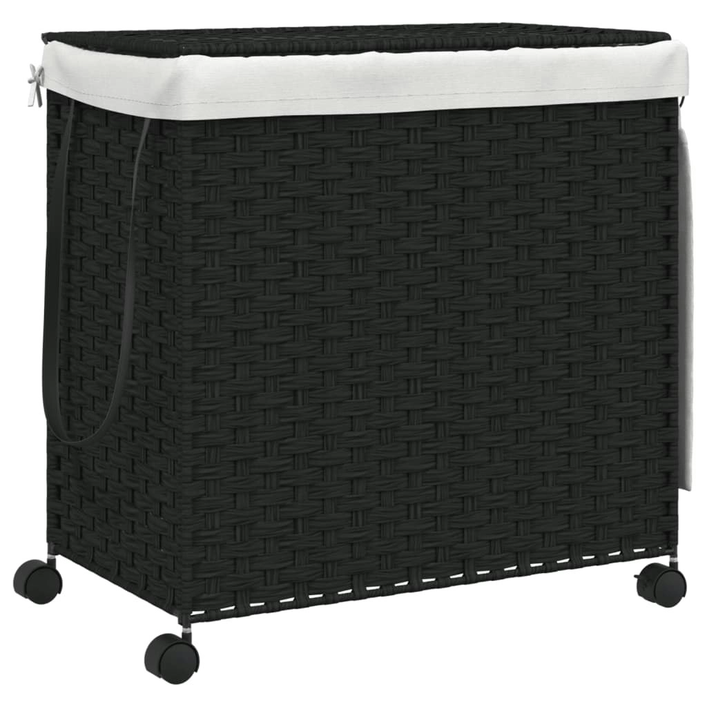 Laundry Basket with Wheels Black 60x35x60.5 cm Rattan 372042