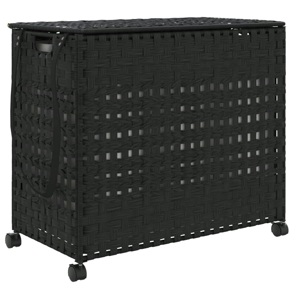 Laundry Basket with Wheels Black 66x35x60 cm Rattan 372047