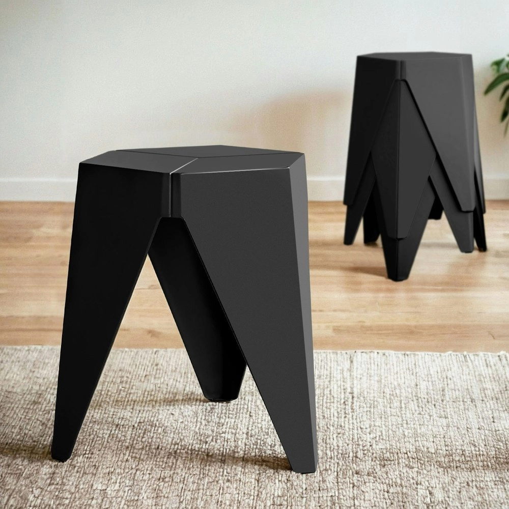 Artiss 4PC Puzzle Stool Plastic Bar Stools Stackable Black