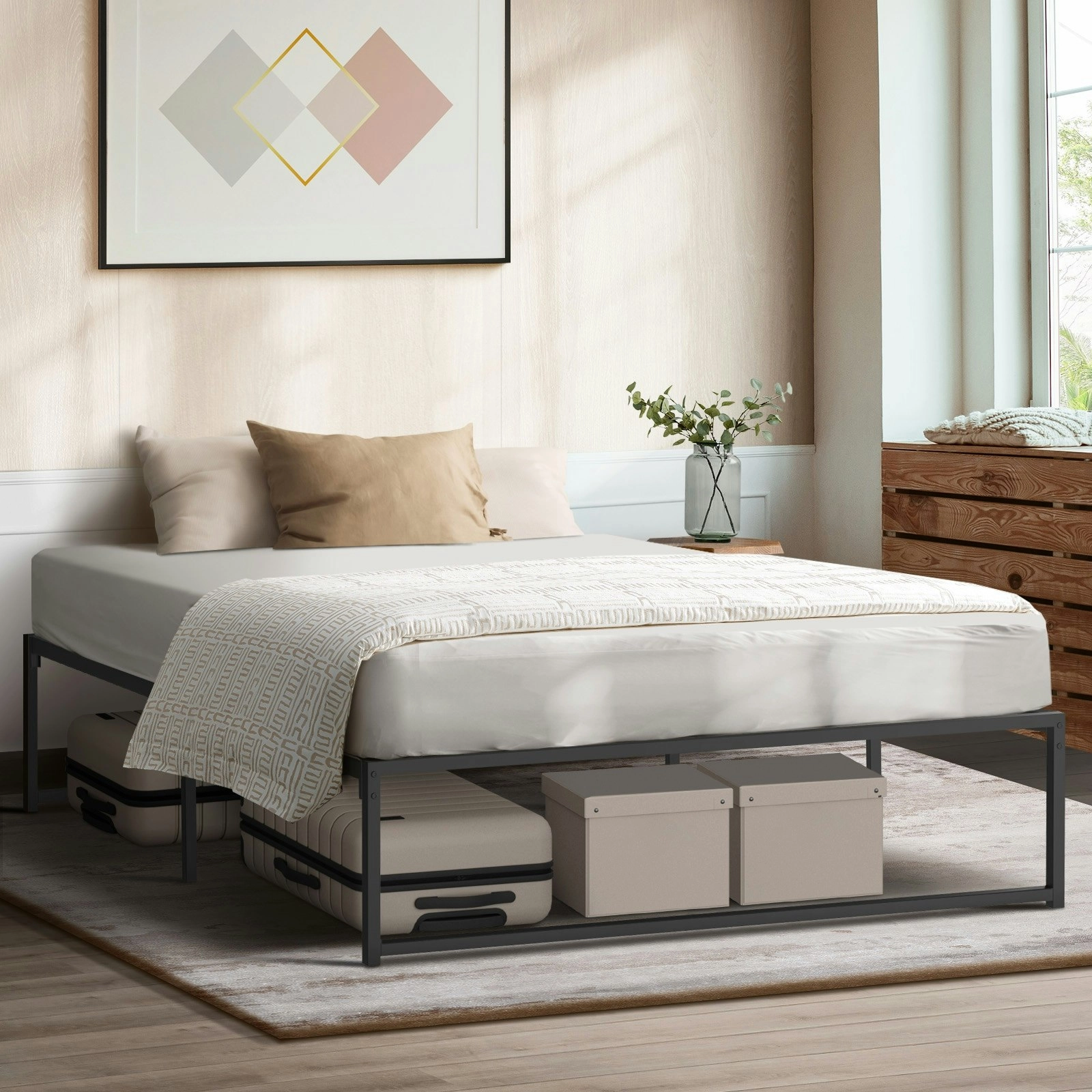 Oikiture Metal Bed Frame King Size Beds Base Platform Black