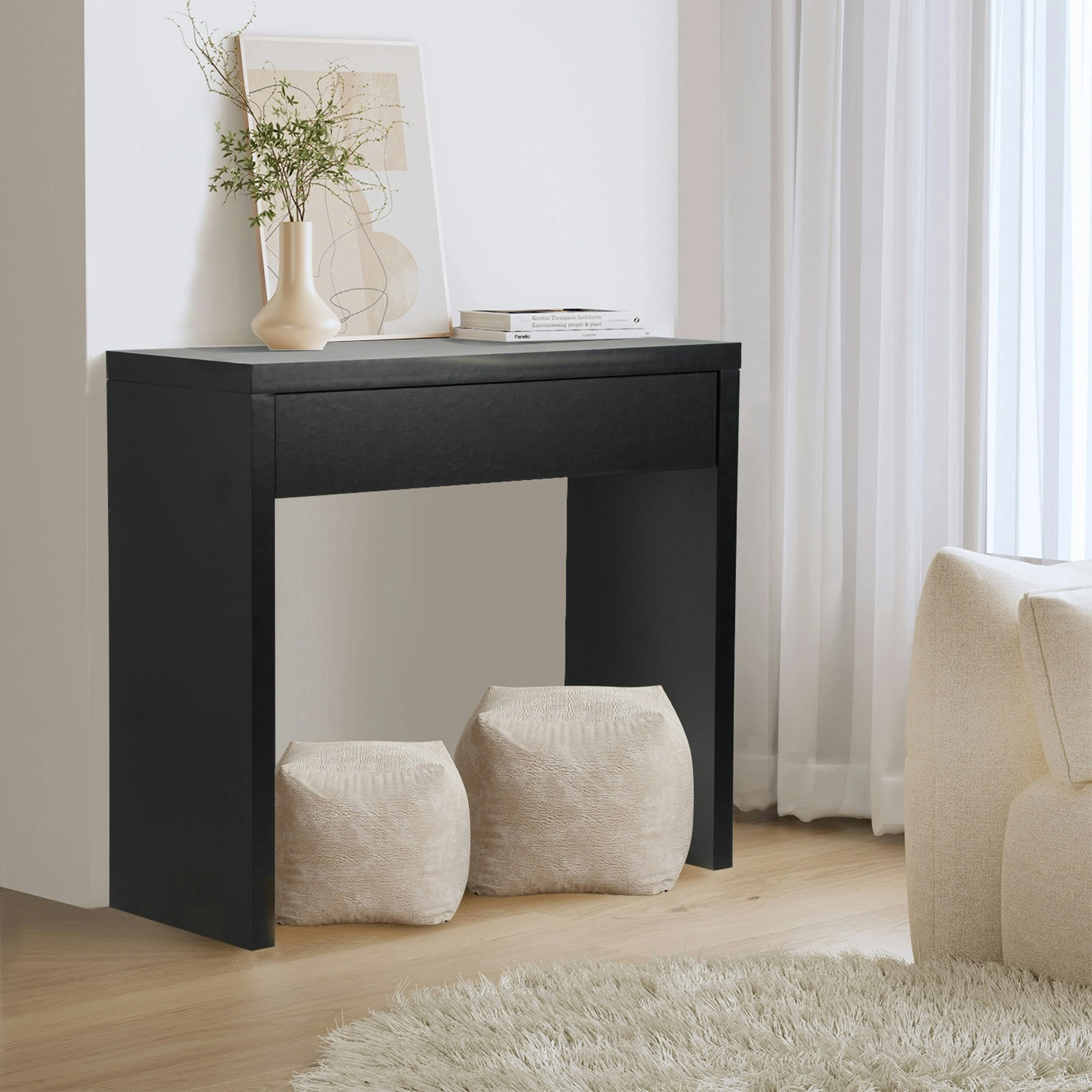 Oikiture Console Table Wood with Drawer Black