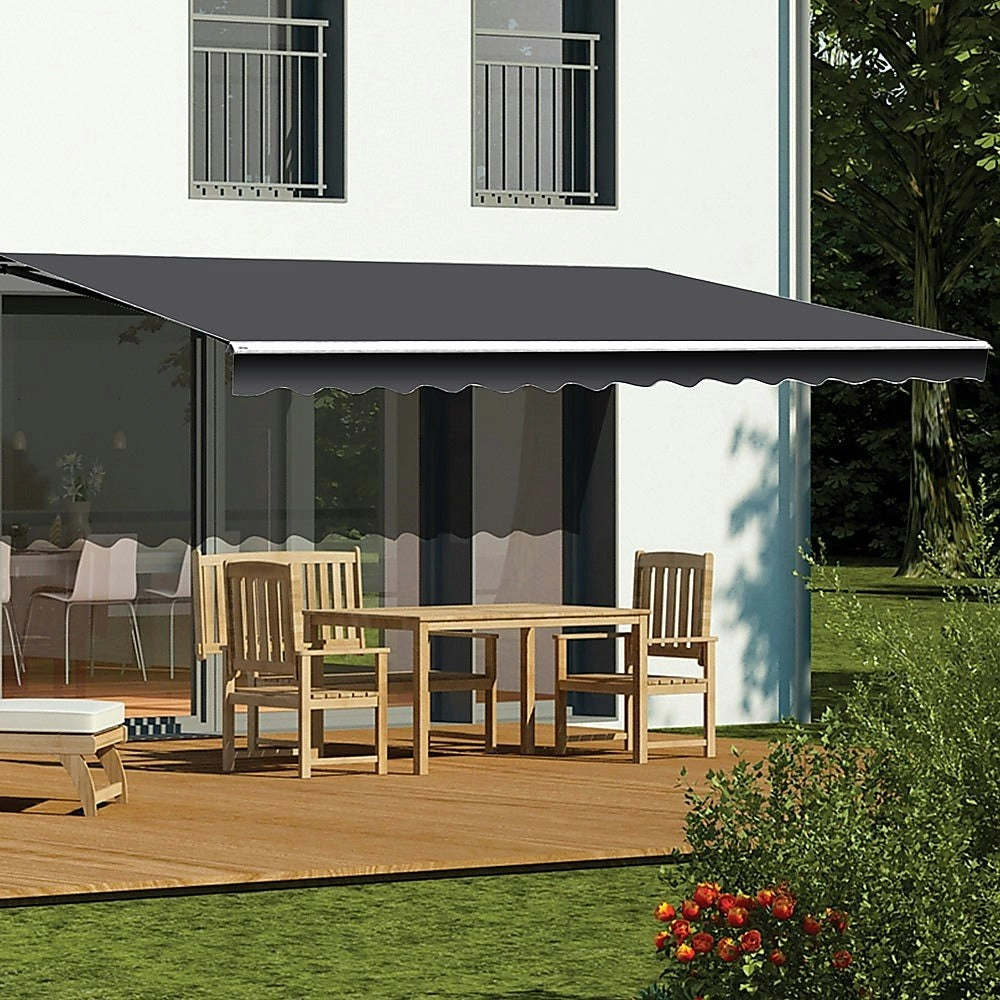 Motorised Outdoor Folding Arm Awning Retractable Sunshade Canopy Grey 5.0M X 3.0M