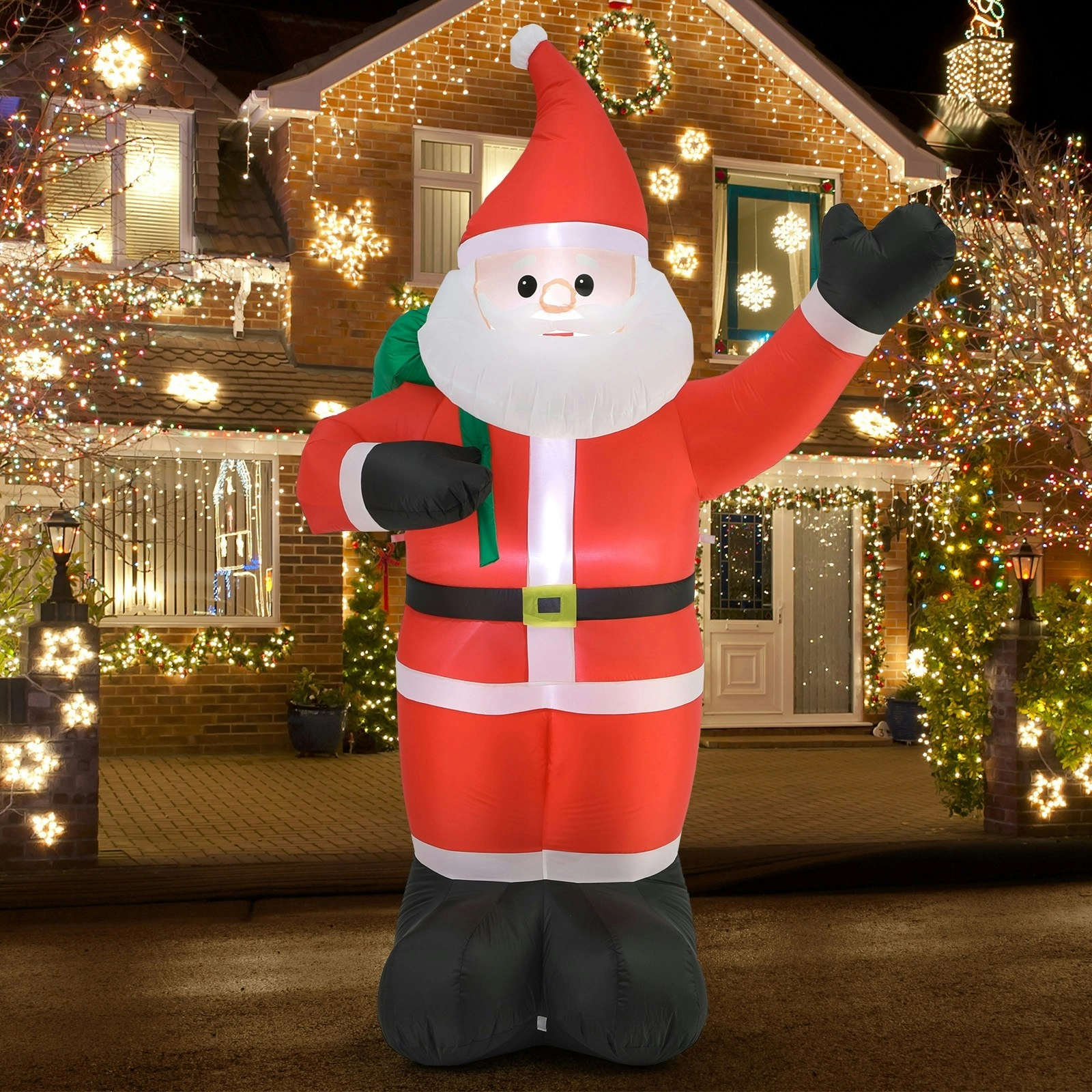 Mazam 2PCS 2.4M Christmas Inflatable Santa Xmas Outdoor Decorations LED Lights