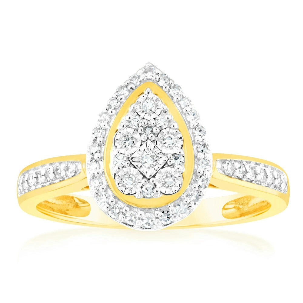 Luminesce Lab Grown Diamond 1/5 Carat Pear Dress Ring in 9ct Yellow Gold