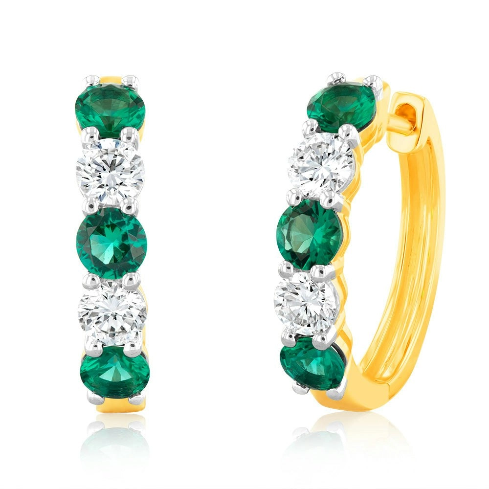 Luminesce Lab Grown 0.40 Carat Diamond with 0.90Ct Created Emerald in 9ct Yellow Gold