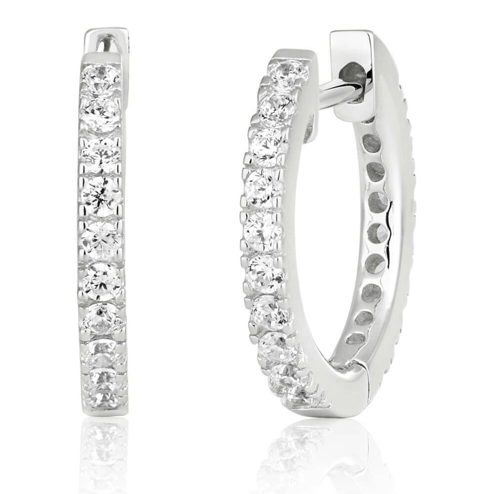 Sterling Silver Cubic Zirconia Huggie Hoop Earrings