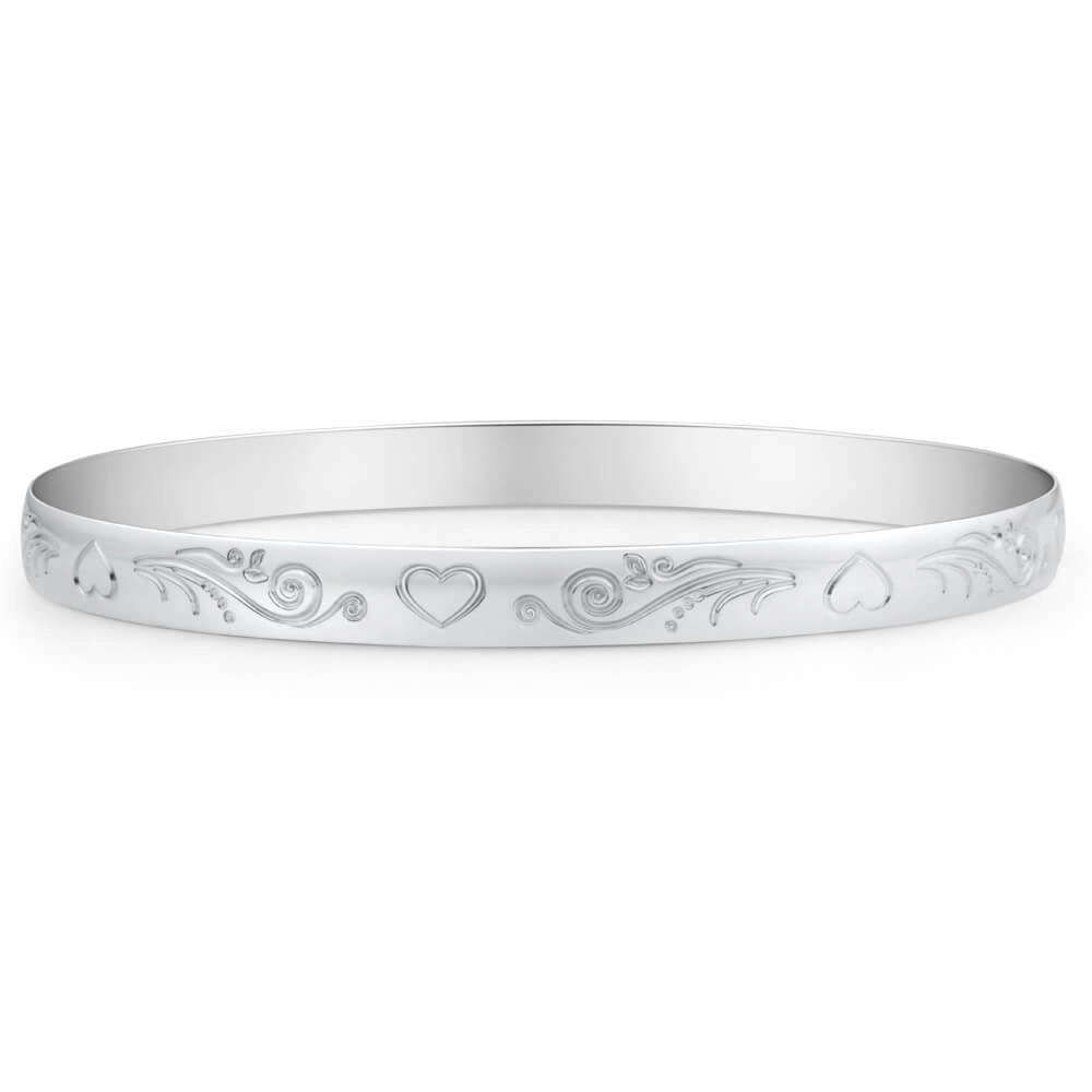 Sterling Silver Heart Engraved 65mm Bangle