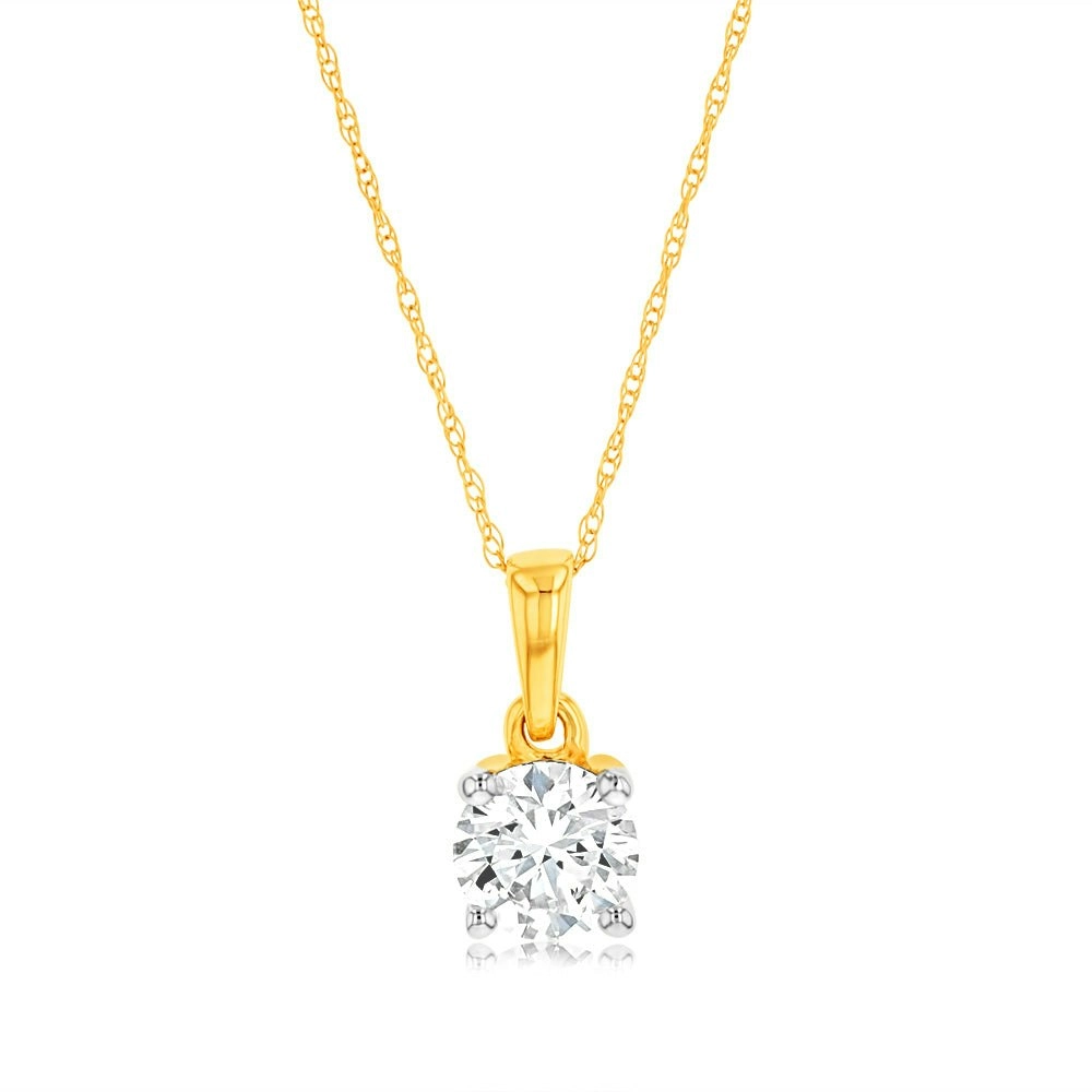 Luminesce Lab Grown 1 Carat Diamond Solitaire Pendant on 9ct Yellow Gold Adjustable Chain