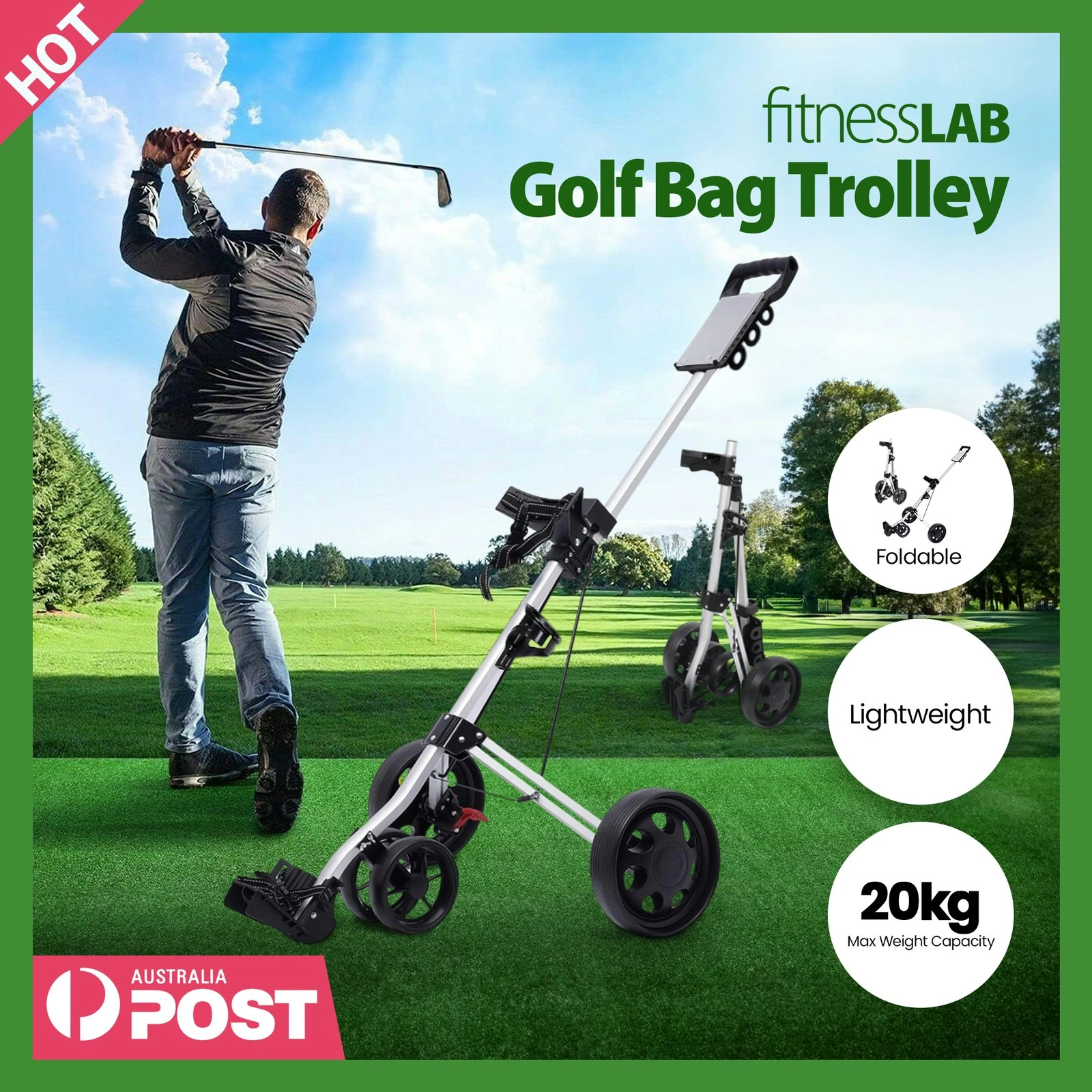 4 Wheels Golf Trolley Buggy Foldable Bag Push Golf Accessories Cart