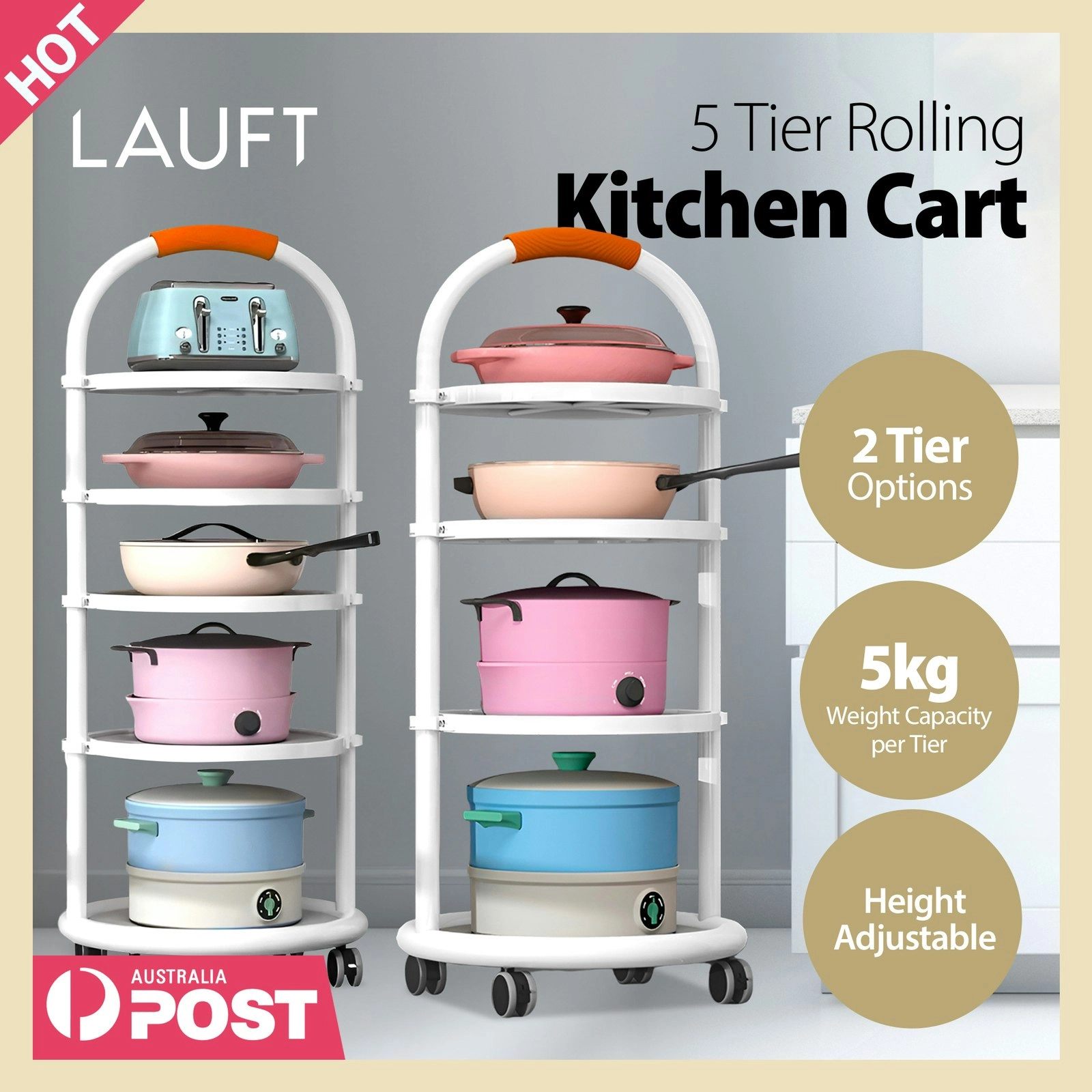 Kitchen Trolley Cart Rolling Storage Rack Shelf Organiser With Wheels 2 Sizes