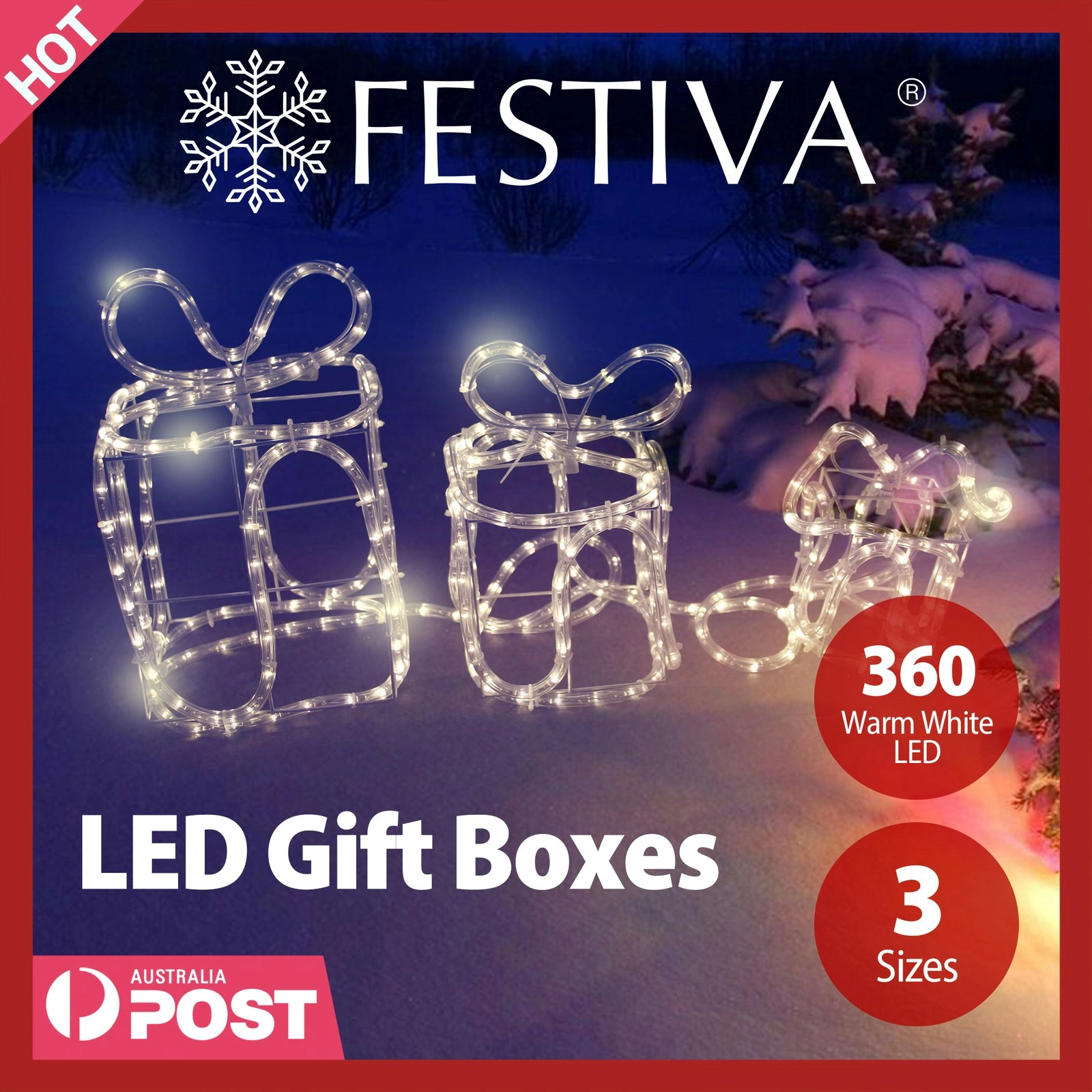 Christmas Motif Lights Led Rope 3 Gift Boxes Decor Au