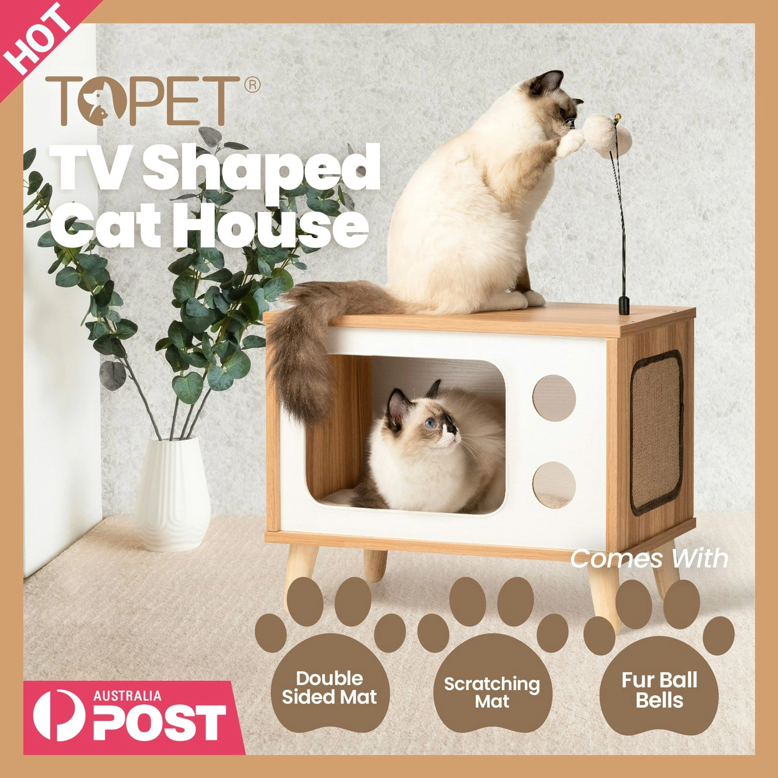 Cat TV-Shaped Condo House Scratching Pad Pet Kittens Rest Climb Play Box