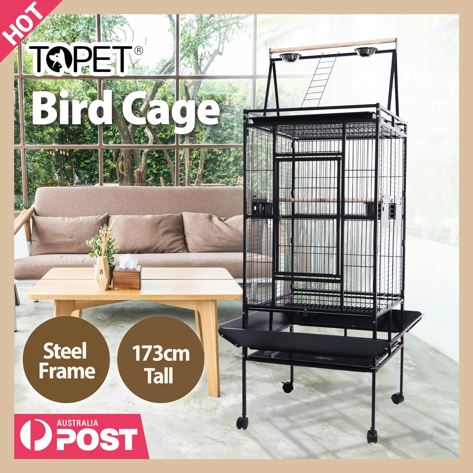 Pet Bird Cage Parrot Aviary Pet Stand-Alone Budgie Perch Stand Alone Cages with Wheels