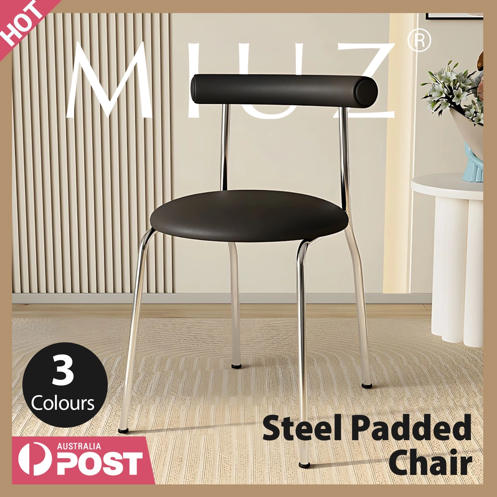 Modern PU Leather Dining Chair Padded Armless Side Chair Steel Frame