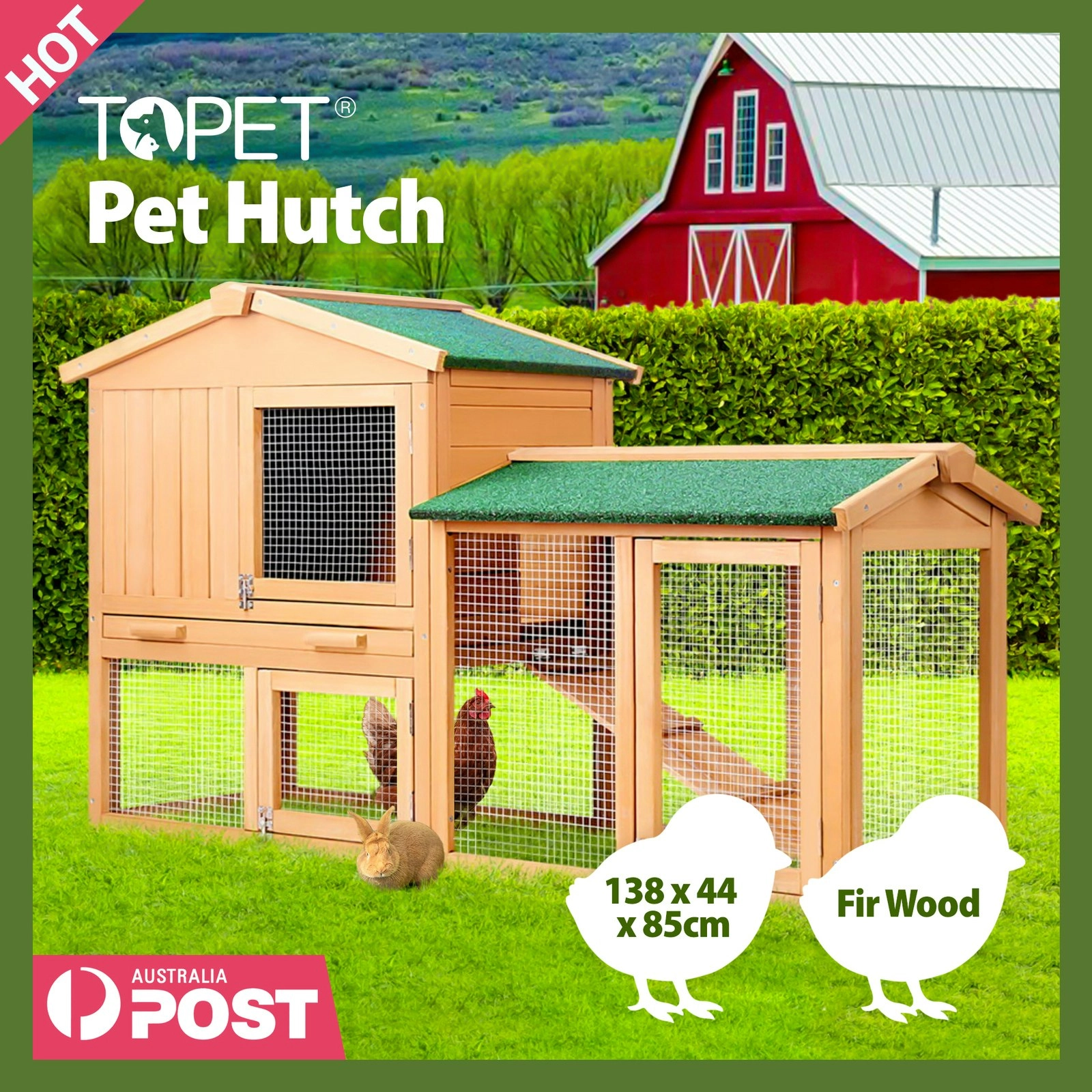 Wooden Chicken Coop Rabbit Hutch Large House Run Outdoor Farm Pet Cage