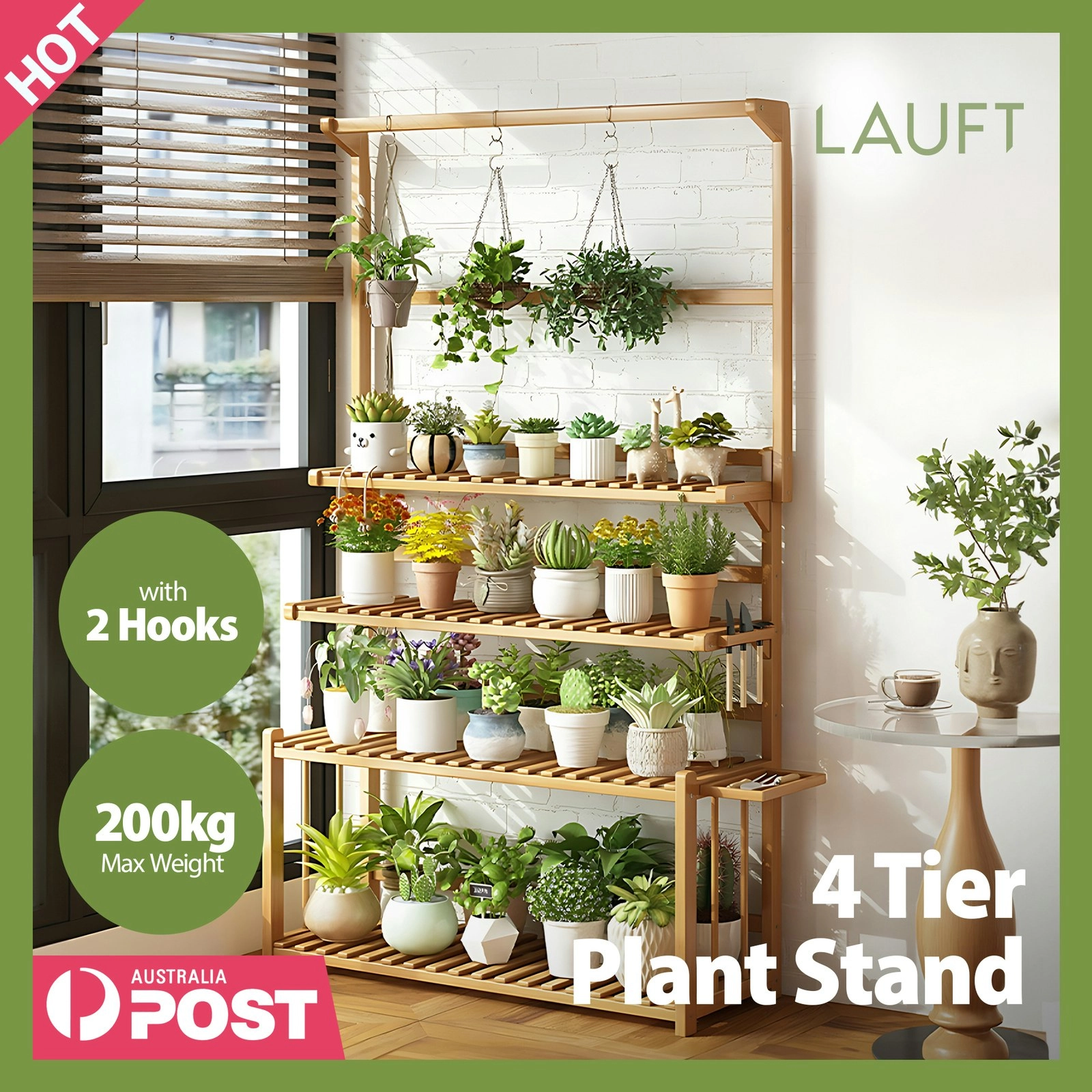 4 Tier Bamboo Wood Plant Stand Planter Shelf Storage Shelving Rack