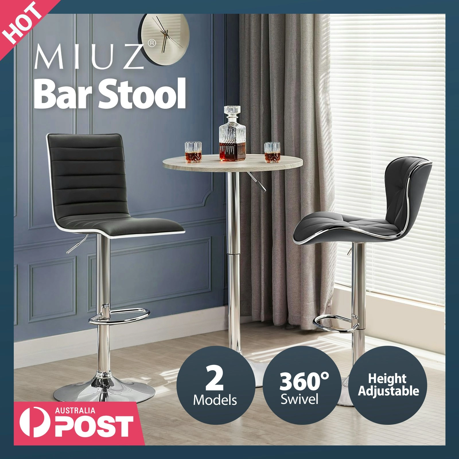 PU PVC Leather Bar Stools Kitchen Salon Chair Swivel Hydraulic Bar Stool - 2 Models