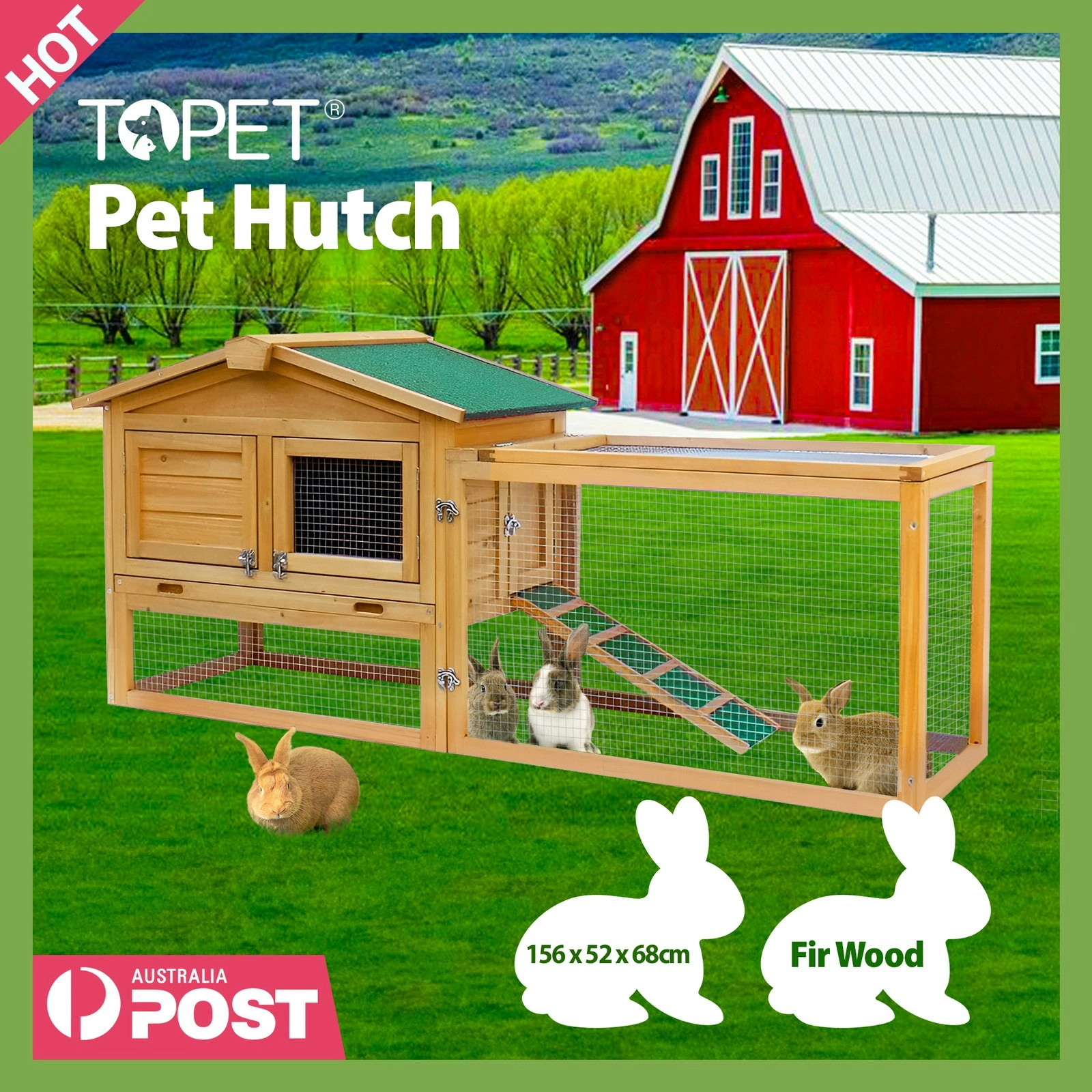 Rabbit Hutch Chicken Coop Large Hutches House Pet Run Cage Wooden Outdoor