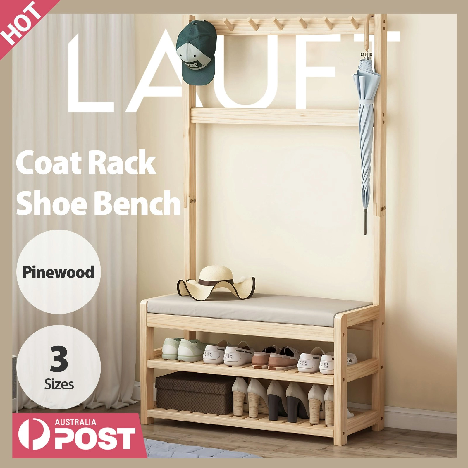 3-in-1 Entryway Clothes Rack Stand and Shoe Storage Bench with Coat Hooks