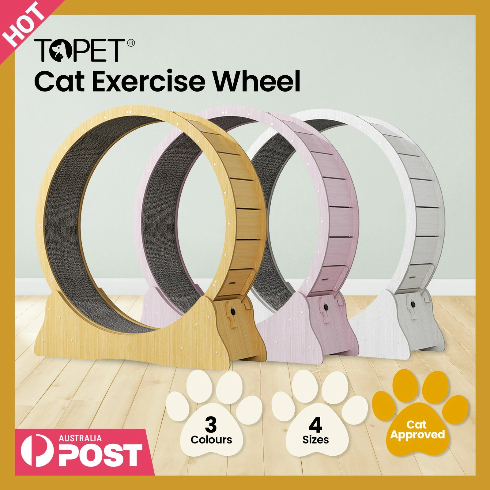 Cat Exercise Wheel Toy Running Exerciser Treadmill Scratcher Board - 4 SIZES