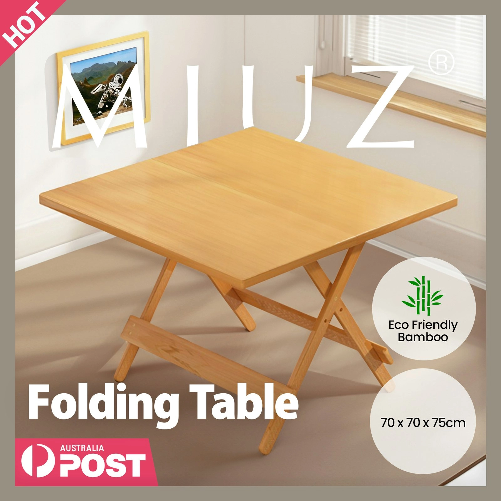 Foldable Bamboo Table Folding Desk Portable Table Dining Living Room