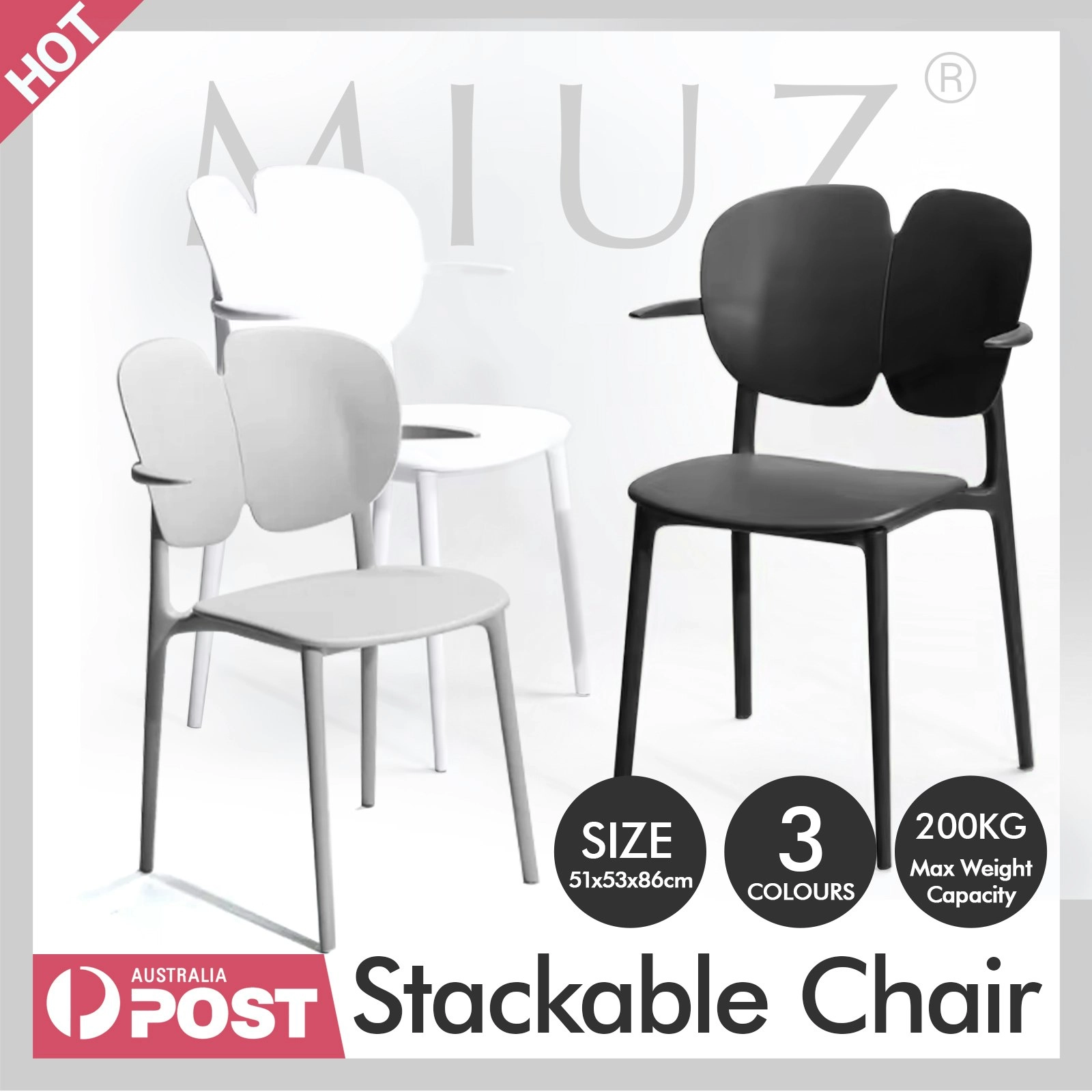 4 pcs Dining Chairs Kitchen Chair Plastic Stackable Modern Chairs Living Room - 3 Colours