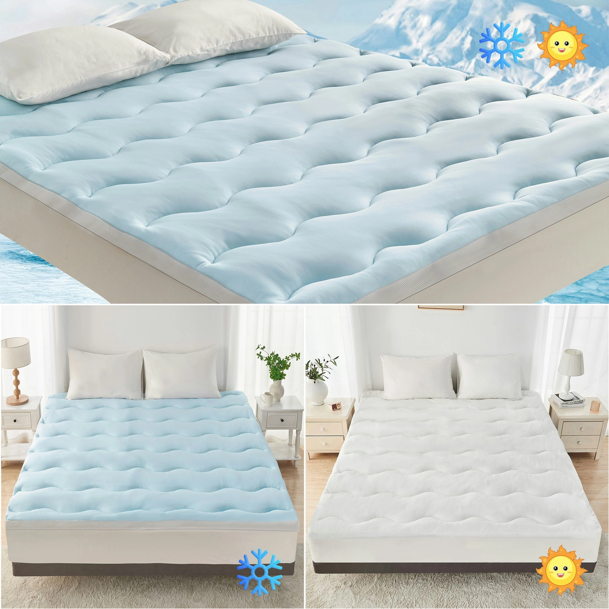 Linenova Reversible Cooling & Warm Mattress Topper 1000GSM 5cm Thick All Size