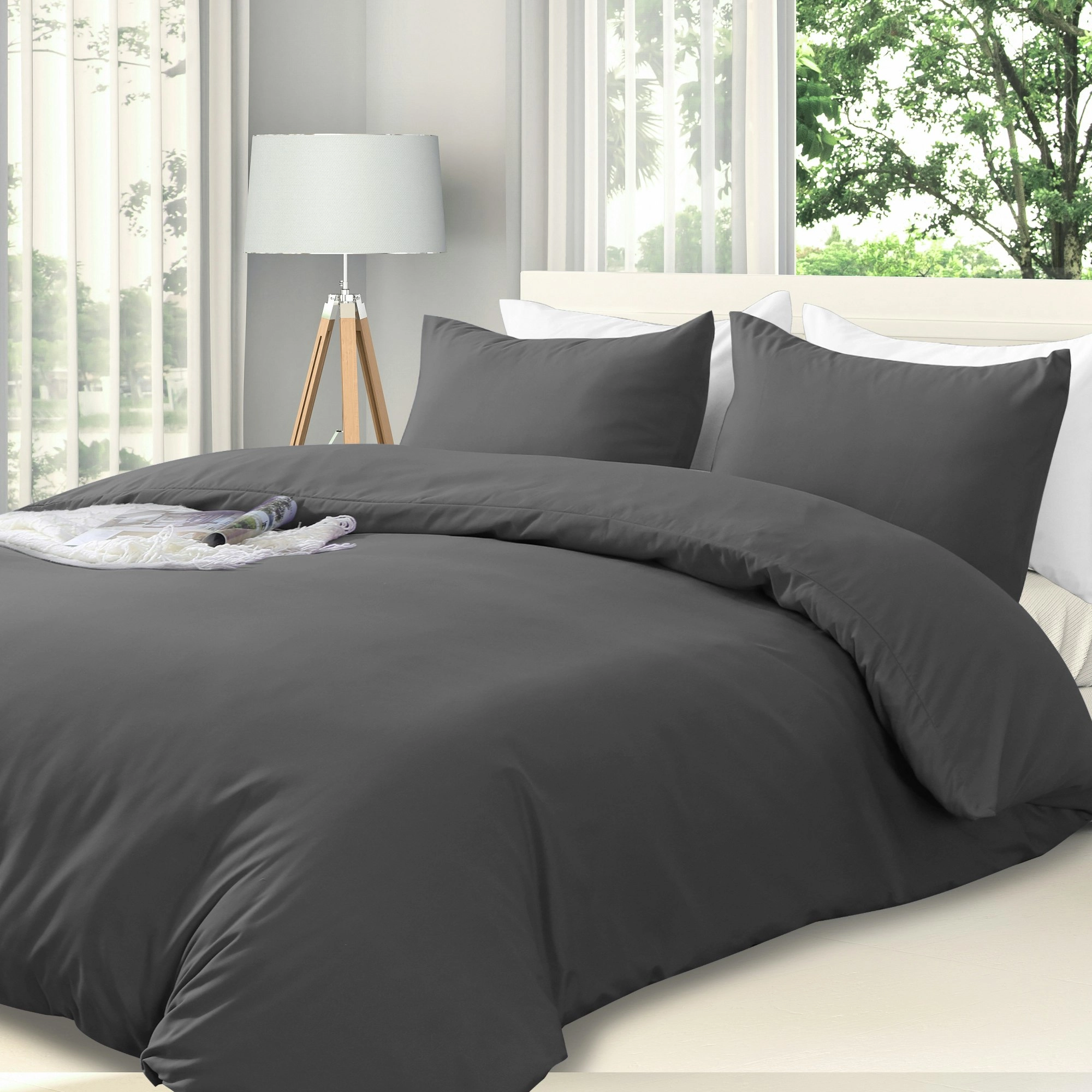 Linenova 2000TC Hotel Soft Quilt Cover Pillowcases Set(Dark grey,5 Sizes)