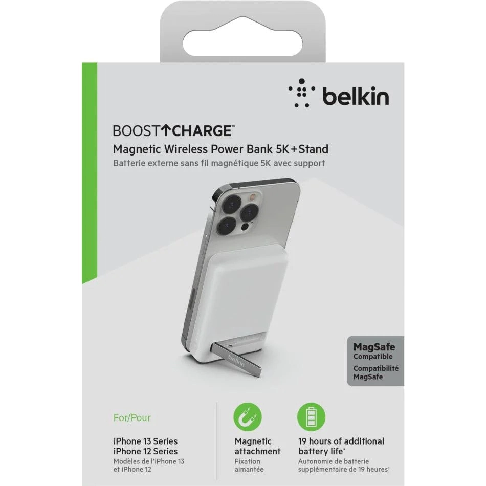 Belkin Boostup Charge 5k Magnetic Wireless Power Bank+stand - White