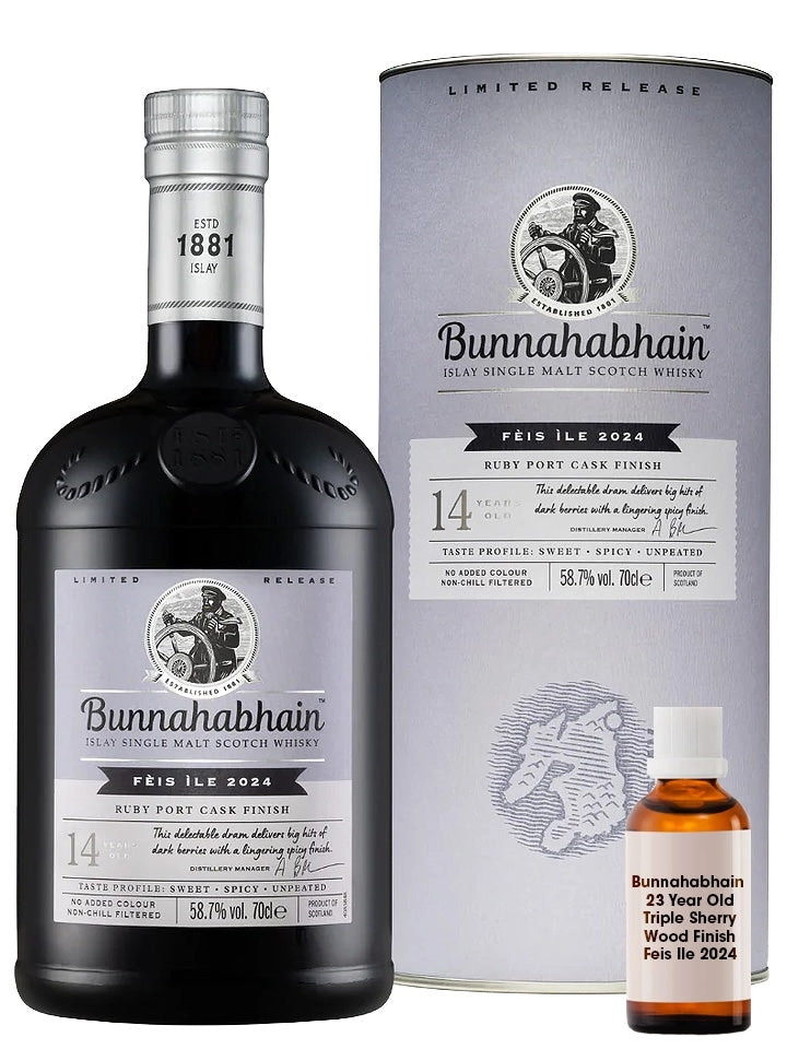 Bunnahabhain 14 Year Old F Is  Le 2024 Ruby Port Cask Finish Cask Strength Single Malt Scotch Whisky 700ml + 15ml Sample